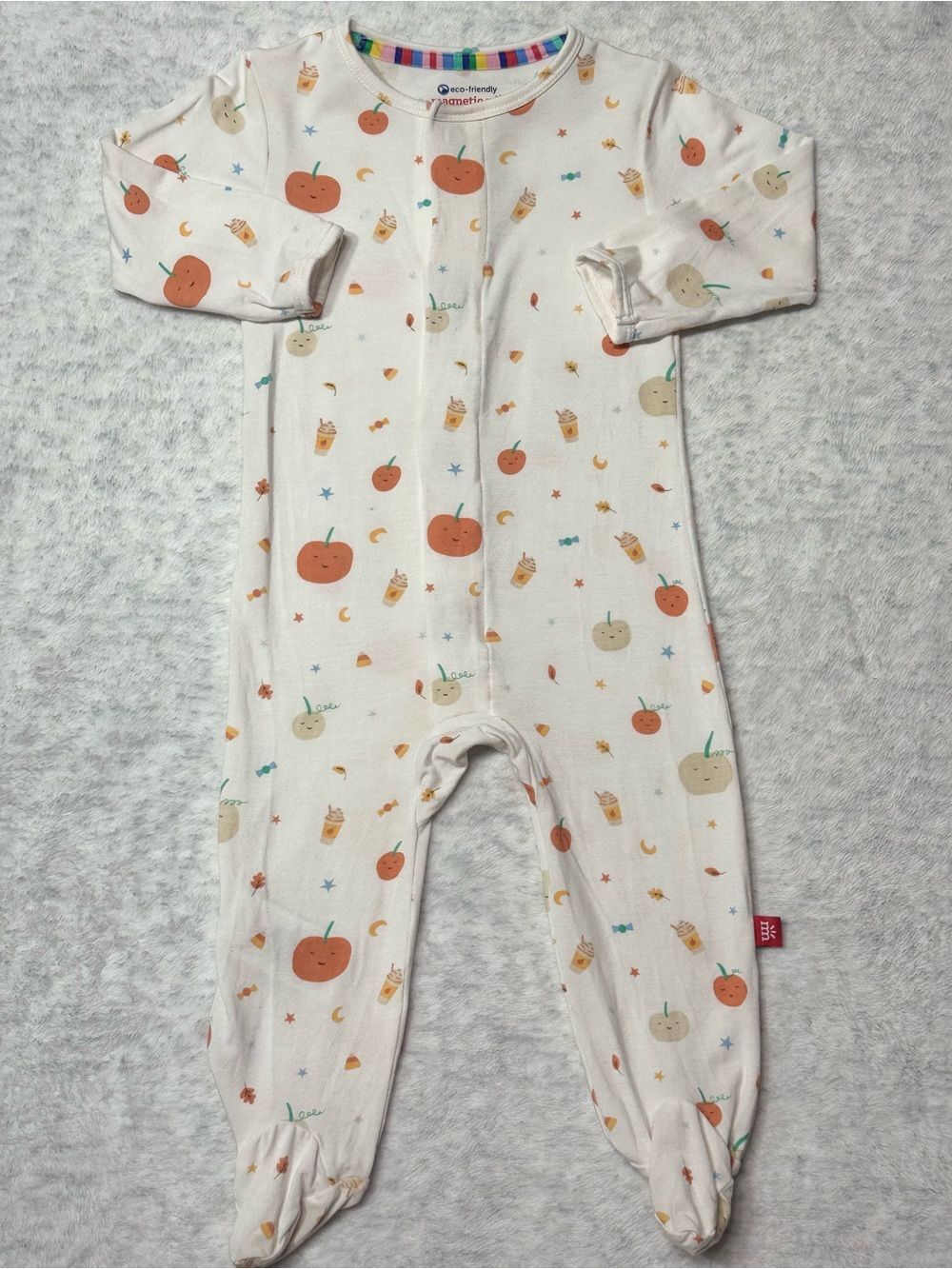 Magnetic Me Pumpkin Fall Footie Sleeper 6-9M Baby Modal Cream Pumpkin Spice